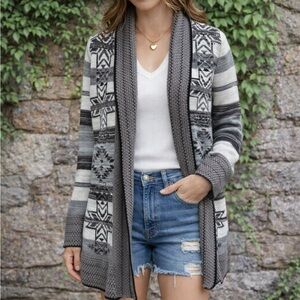 BCBGMAXAZRIA Gray Southwestern Open Cardigan, M